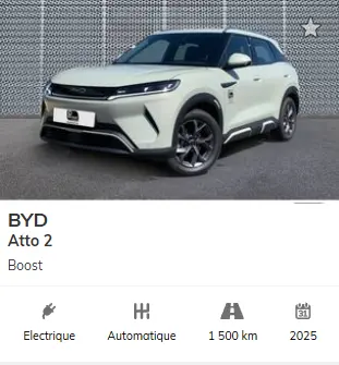 Offres BYD ATTO 2 en leasing sur Vivacar.fr